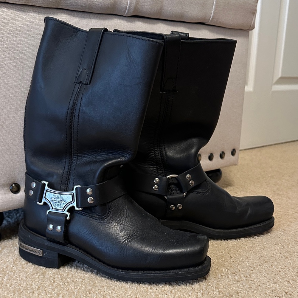 Black Leather Combat & Moto Boots